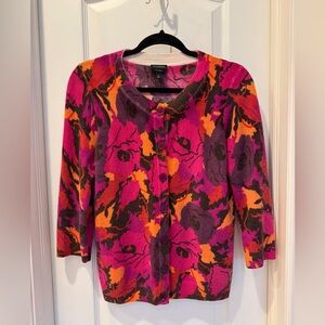 Talbots Women's Floral Button-Up Cardigan - Pink and Orange